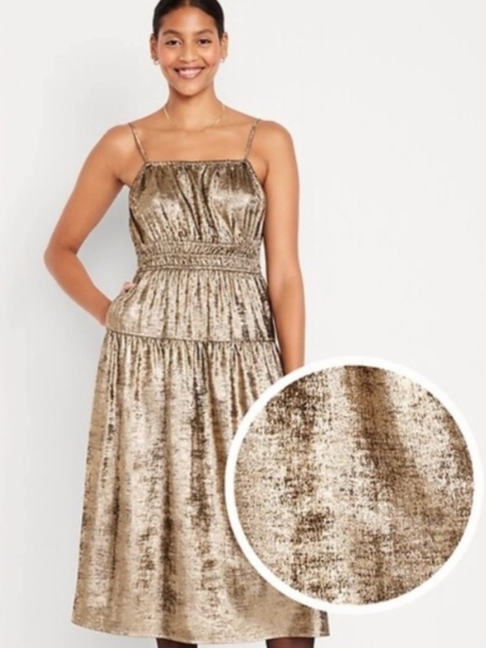 Old Navy midi dress Metallic Gold Tiered Dress NWT medium
